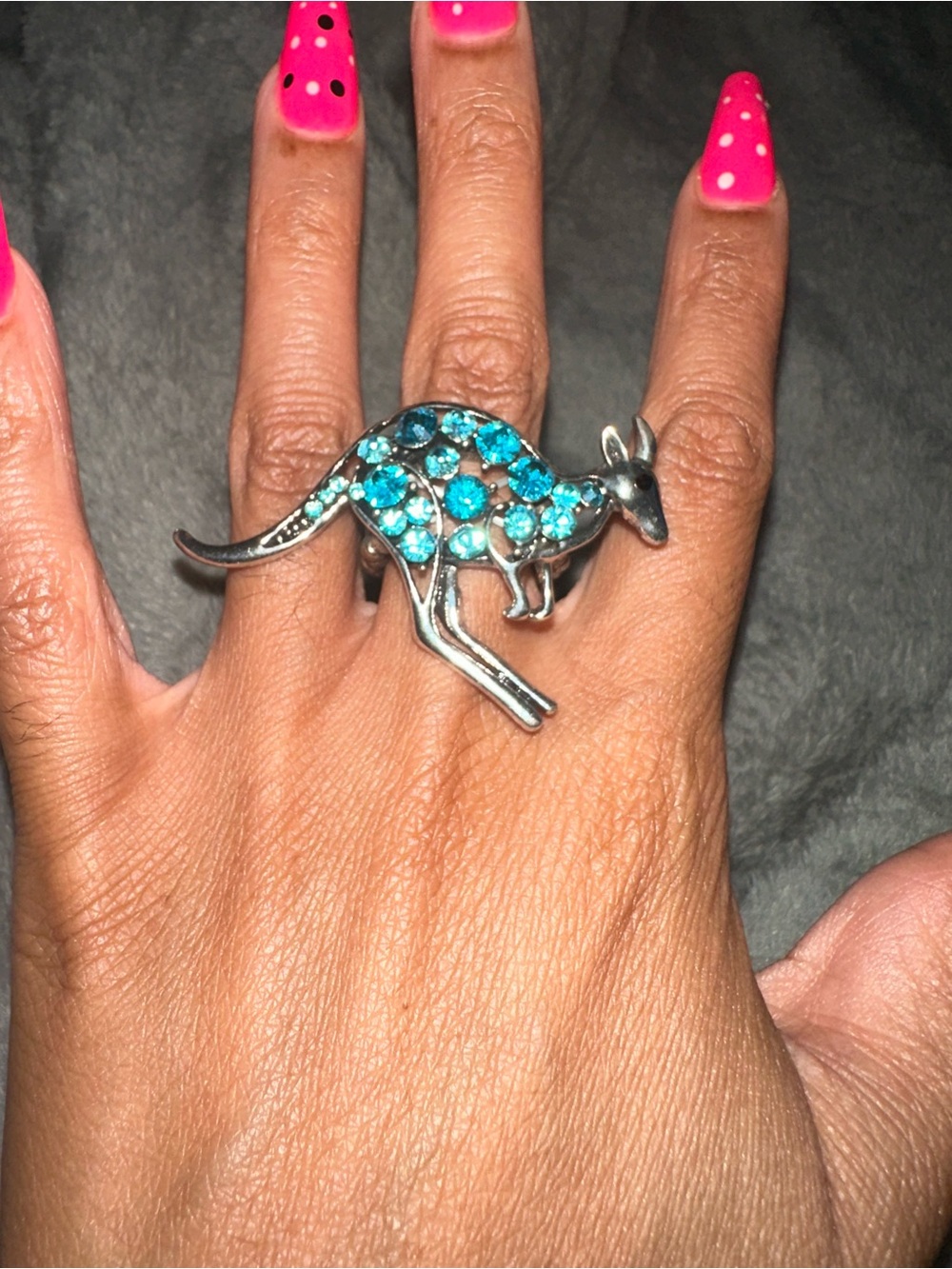 Silver Kangaroo Ring with Blue Crystal Accents